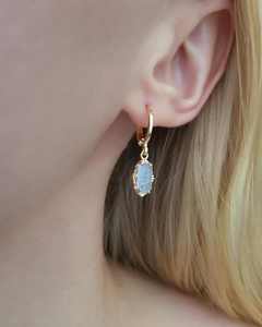 Blue Quartz Charm Huggie Hoop 925 Sterling Silver Gold Plated Cute Earrings Vintage Style Party Gift for Women - Product Image 1