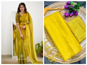 Precioso Sari de gasa con ropa de recepción con bordado elegante, ropa de mujer ocasional, último Sari de compromiso - Product Image 6