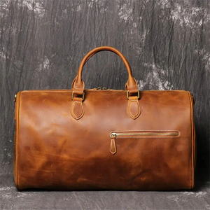 Handmade Full Grain <b>Leather</b> <b>Duffle</b> <b>Bag</b> Zipper Closure Laser Engraved Weekender Carry-On Luggage Eco-Friendly Retro Travel <b>Bag</b> - Product Image 2