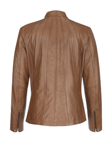 Veste matelassée confortable pour femmes de marque célèbre dames en cuir véritable avec col montant marron fermeture éclair tissé respirant - Product Image 5