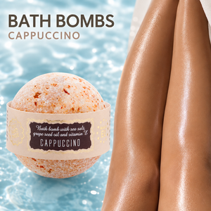 Bombe de bain parfumée au cappuccino, faite à la main, effervescente, avec huile de pépins de raisin, sel marin et vitamine E, soin hydratant pour la peau - Product Image 2