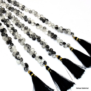 AAA + Quartz rutile naturel 6mm perles de briolette à facettes coeur noir rutile perles de briolette de pierres précieuses semi-précieuses pour bijoux - Product Image 5