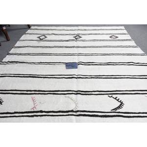 Tapis plat en laine tissé moderne blanc noir de 6.8x9.2 pieds Design patchwork turc pour les décorations de salon des adolescents avec support en latex - Product Image 4