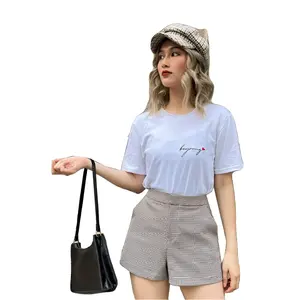 Bestverkopende Vintage Rechte Gestreepte Damesbroek Met Hoge Taille, Platte Crêpe Wollen Geruite Geruite Tweed Geruite Shorts