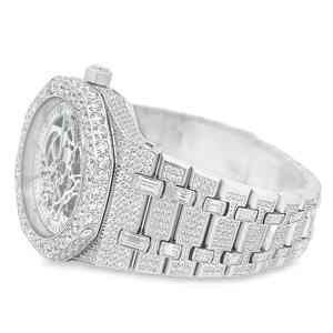 Reloj de Lujo de Edición Limitada con Movimiento Automático, Diamantes Moissanite, Totalmente Blanco, Acero Inoxidable, Correa de Cuero, Esqueleto Analógico - Product Image 2