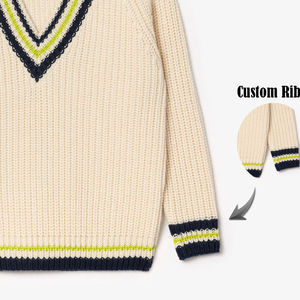 Suéter de punto con cuello en V de alta calidad kream suéter de manga larga con cuello en V con uniforme informal a rayas para Unisex en invierno - Product Image 6