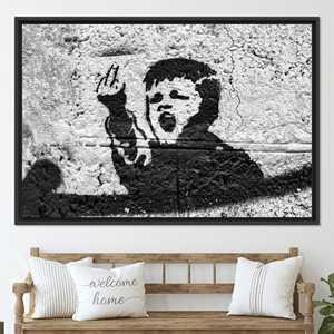 Impresión Decorativa en Vidrio de Banksy Boy: Lienzo de Arte Callejero Moderno para Habitación, Lienzo con Marco Negro - Product Image 1