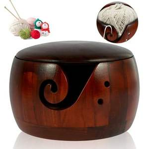 Bol à laine en bois portable fait main pour le crochet et le tricot |   Organisateur de fils en bois massif durable et écoresponsable, bords lisses - Product Image 4