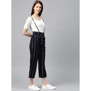 กางเกงเอี๊ยมและกางเกงขายาวลายทางสีน้ำเงินสำหรับผู้หญิง - Product Image 1