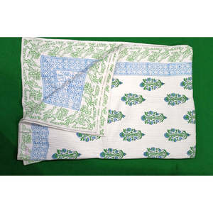Handmade Traditional <b>Kantha</b> Quilt Reversible Soft Bedspread Sofa <b>Throw</b>-Handblock Print From Jaipur Razai - Product Image 1