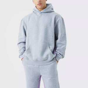 <b>Plain</b> <b>Grey</b> Tracksuit Set With Purple Panel Premium Fleece <b>Hoodie</b> And Jogger Suit For <b>Men</b> Custom Logo Streetwear Comfortable Sale - Product Image 4