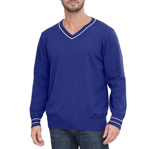 Couleur bleue à manches longues rayé Design 2023 haute qualité tricot Cardigan pull hommes prix de gros col en V respirant coton laine - Product Image 1
