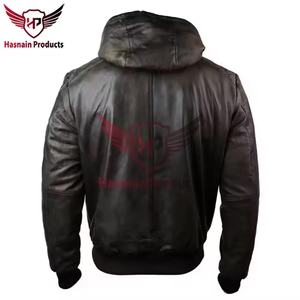 Nouvelle veste en cuir à capuche pour hommes qualité supérieure véritable Streetwear Bomber veste pour l'hiver véritable qualité supérieure à capuche pour hommes - Product Image 4