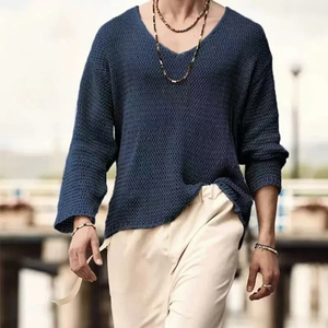 2025 nuevos hombres sueltos de manga larga Casual suéter de punto hueco camisa exterior moda versátil Top para hombres - Product Image 2