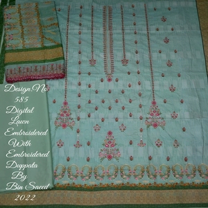 Conjunto de Bordado Digital de Alta Calidad Bin Saeed de 3 Piezas, Diseño Moderno para Bodas Indias/Pakistaníes, Ropa para Mujeres Adultas - Product Image 1