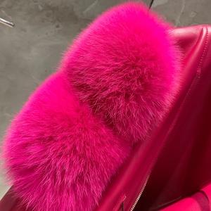 แจ็คเก็ตหนังสีชมพูสำหรับผู้หญิงแจ็คเก็ตหนังแกะแท้พร้อมแจ็คเก็ตขนจิ้งจอก - Product Image 4