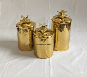 Recipiente Decorativo de Acero Inoxidable Dorado Martillado con Tapa de Mariposa, Almacenamiento Artesanal Ecológico de Lujo para Decoración del Hogar - Product Image 6
