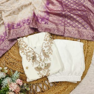 Kurti Churidar Bottom Dupatta en viscose de soie de haute qualité, brodé, design ethnique moderne, décontracté, pour soirée, pour femmes, long - Product Image 2