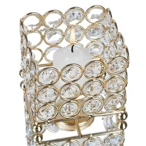 Cuentas de cristal hechas a mano de Metal con acabado dorado, portavelas con luz en T, votivo para decoración navideña, portavelas de diseño único - Product Image 1