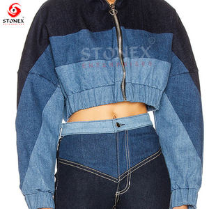 2023 chaqueta vaquera de retales con estilo para mujer, manga larga Vintage con cremallera rellena de algodón, talla XL, nuevas camisetas de moda al por mayor - Product Image 6