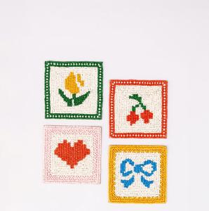 Sous-verres brodés de perles de rocaille faites à la main pour la décoration intérieure Sous-verres brodés de luxe pour table à manger - Product Image 4