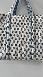 Indian Women's <b>Quilted</b> Cotton <b>Tote</b> <b>Bag</b> Hand-Block Printed - Product Image 3