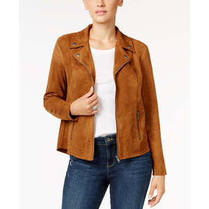 Style & Co Women's Brown X-Large Faux-<b>Suede</b> Moto <b>Jacket</b> Reversible Autumn Outerwear with Custom Logo Solid <b>Bomber</b> Style - Product Image 1