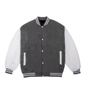 Chaqueta Universitaria de Invierno Personalizada OEM, Negra, de Alta Calidad, con Logotipo Bordado, Parche de Cuero de Pescado, Chaqueta Bomber de Béisbol, Chaqueta Universitaria de Punto de Lana de Oveja - Product Image 4