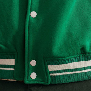 Green <b>Men's</b> Varsity <b>Jacket</b> <b>White</b> Lettering Preppy Style Regular Fit 100% Wool Material Stand Collar Patchwork Reversible - Product Image 5