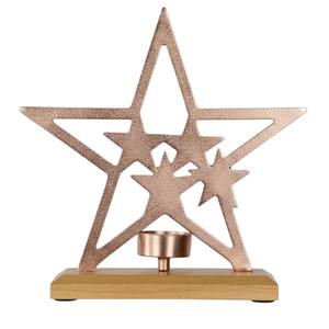 Modern Design Rose Gold Metal <b>Star</b> Tealight Candle Holder With Wooden Base Unique Tabletop Home <b>Lighting</b> Decoration - Product Image 1