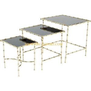 Ensemble de 3 tables d'appoint de canapé de mariage en acier inoxydable et verre poli miroir Design admirable Table gigogne en métal de différentes tailles - Product Image 1