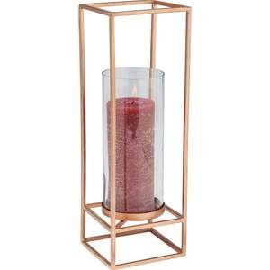 Modern <b>Rose</b> <b>Gold</b> Geometric Metal Pillar <b>Candle</b> Holder with Glass Hurricane Chimney for Wedding Centerpiece & Luxury Home Decor - Product Image 1