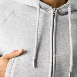 Vêtements de sport pour femmes, hauts courts à manches courtes en coton ajustables à la taille, col montant, vêtements de sport amples, sweat-shirt à capuche - Product Image 2