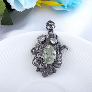 Estilo Vintage negro rodio sobre plata esterlina 925 cuarzo colgante hecho a mano naturaleza joyería regalo para ella - Product Image 3