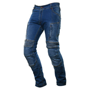 Jeans de motard en denim bleu foncé sur mesure, extensible, lourd, avec doublure, équipement de protection ignifuge certifié CE - Product Image 5