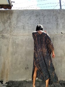 Vestido Maxi de Rayón con Estampado Floral Tie-Dye Hecho a Mano, Cuello en V y Manga Larga para Mujer, Cintura Natural, Estilo Kaftan de Verano - Product Image 3