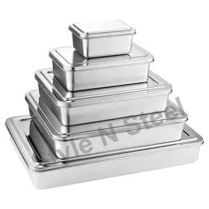 Plateau de service rectangulaire en acier inoxydable avec couvercle Plateau en métal de la meilleure qualité pour la décoration de la maison et du restaurant Technique d'émail de couleur - Product Image 1