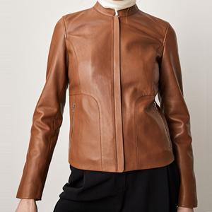 แจ็คเก็ตหนังสกินแบบใหม่ดั้งเดิมของผู้หญิงกระเป๋าด้านหน้ามีซิประบายอากาศใช้ในชีวิตประจำวัน - Product Image 5