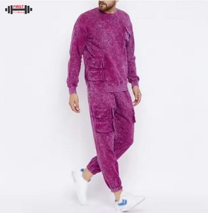 High Quality Heavyweight Acid Wash Hooded Men's Winter Sport <b>Tracksuit</b> with Logo 100% Cotton Comfortable Wear - Product Image 1