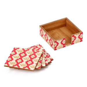 Ensemble de sous-verres en bois émaillé de haute qualité avec support, écologique, personnalisable, design classique - Product Image 2