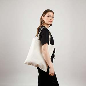 Sac fourre-tout classique en toile de coton recyclé écologique avec broderie et décoration lettres, fermeture éclair, idéal printemps-été - Product Image 2