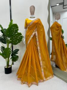 Vêtements de mariée crêpe/crêpe saree avec travail du diamant pour le prix de gros saree de luxe pour les achats en gros - Product Image 4