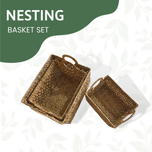 Paniers de rangement de style gigogne de haute qualité ensemble de 3 jacinthes d'eau avec couvercle de sangles tissées pour la cuisine à domicile lessive faite au Viet Nam - Product Image 4