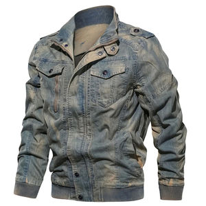 Veste en jean tendance pour hommes, col montant, vêtements d'extérieur décontractés avec style cowboy, veste en jean tendance et décontractée pour hommes - Product Image 1