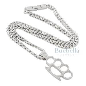 Iced Knuckle Dusters Hip Hop colgante collar Moissanite Bling Mens Streetwear joyería 18K chapado en oro personalizado cadena de moda - Product Image 6