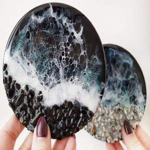 Handmade resin coasters with sparkling ocean swirl <b>epoxy</b> drink mats perfect for home coffee <b>table</b> kitchen and gift sets - Product Image 2