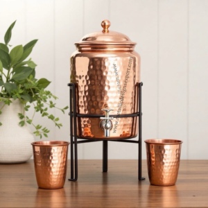 Elegante juego de dispensador de agua de cobre con soporte de metal y vasos, estación de bebidas para fiestas en casa y ocasiones para beber - Product Image 5