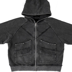 Sudadera con capucha desgastada con lavado ácido de gran tamaño personalizada 100% algodón con cremallera completa de peso pesado para hombres sudadera de diseñador personalizada para invierno - Product Image 2