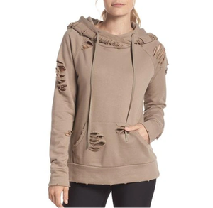 Sudadera con capucha desgastada cómoda al por mayor para mujer blanco sólido 100% algodón largo transpirable para adultos descarga para invierno - Product Image 4