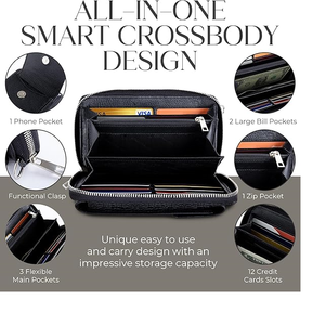 Portefeuille en cuir véritable avec fermeture éclair, blocage RFID, léger, grande capacité, avec doublure en satin pour femmes, portefeuille long - Product Image 3